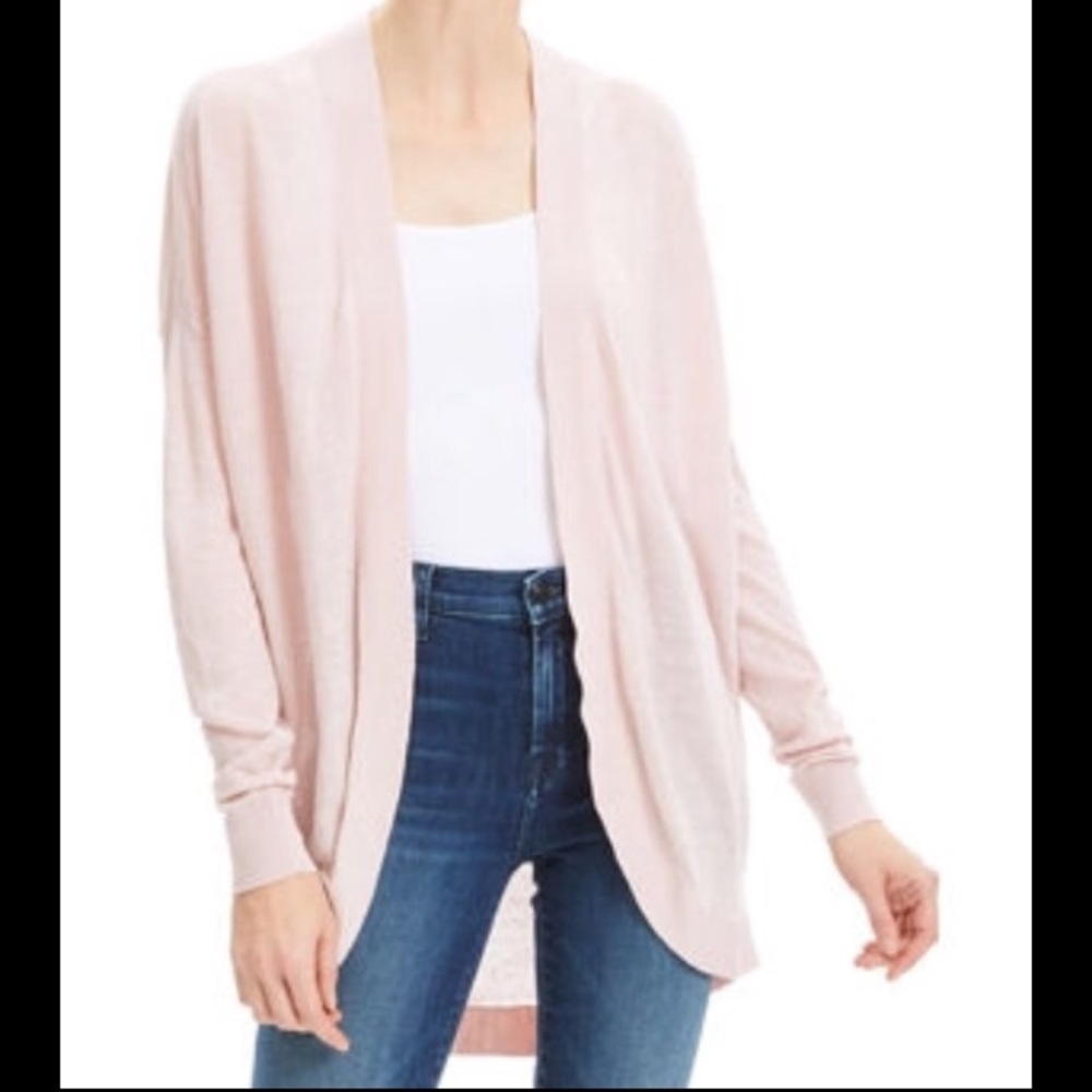 Theory Pink Linen Blend Waterfall Cardigan